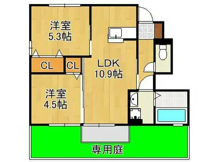 フォーレストKOHARU(2LDK/1階)の間取り写真