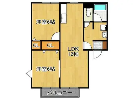 エレガントダイヤ(2LDK/2階)の間取り写真