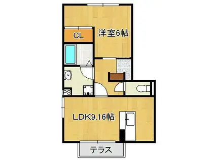 ソレールヴィラ(1LDK/1階)の間取り写真