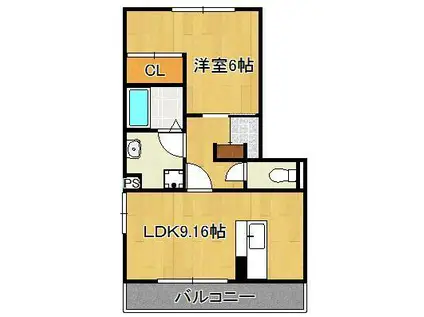 ソレールヴィラ(1LDK/2階)の間取り写真