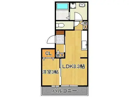 ソレールヴィラ(1LDK/3階)の間取り写真