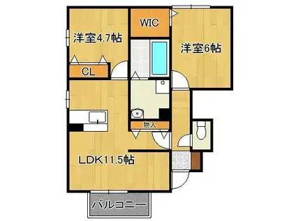 サンヒルズ愛坂 B棟(2LDK/1階)の間取り写真