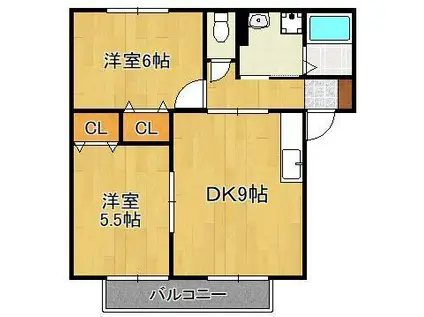 ロイヤルシティ本城(2DK/2階)の間取り写真