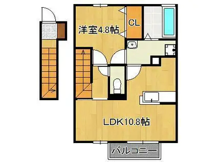 ローズハイツナナ(1LDK/2階)の間取り写真