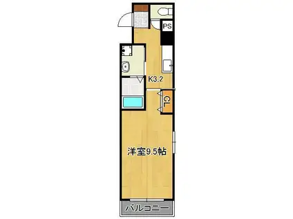 フレンテ二島Ⅱ(1K/3階)の間取り写真