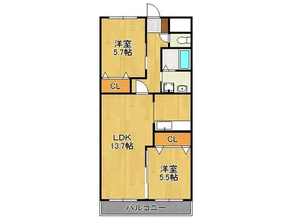 鹿児島本線 遠賀川駅 徒歩23分 2階建 築11年(2LDK/2階)の間取り写真