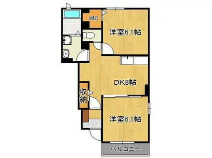 ヒルズ白浜2(2DK/1階)の間取り写真