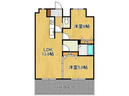 ヴァルトハヤシⅠ(2LDK/4階)の間取り写真
