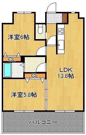 ヴァルトハヤシⅠ(2LDK/8階)の間取り写真