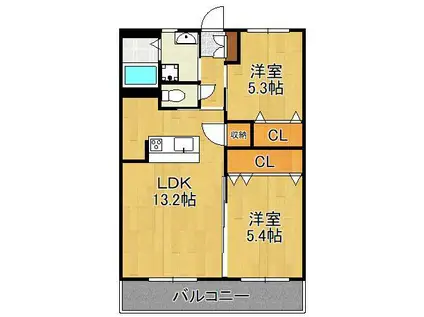 シベール本城(2LDK/4階)の間取り写真
