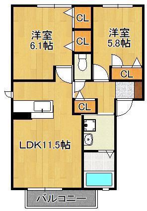 エスベランサ 弐番館(2LDK/2階)の間取り写真