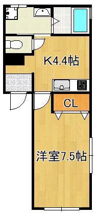 ハイツ高浜B棟(1K/2階)の間取り写真