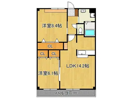 セントラルグランデ(2LDK/2階)の間取り写真