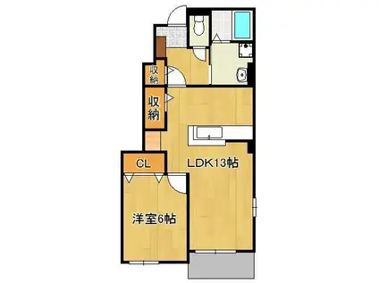 フリーデ高須(1LDK/1階)の間取り写真