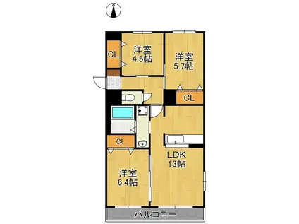 グレイス・マーサ(3LDK/2階)の間取り写真