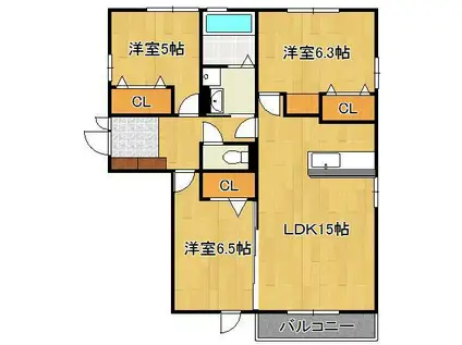オリーブ学研台 B棟(3LDK/1階)の間取り写真