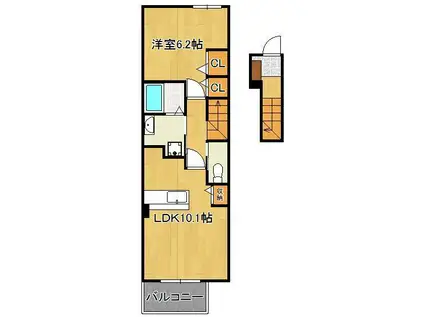 エクセレント本城B(1LDK/2階)の間取り写真