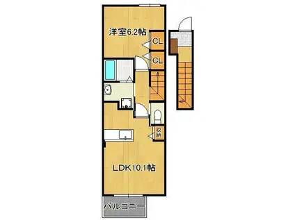 エクセレント本城B(1LDK/2階)の間取り写真
