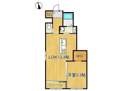 プランドール ユー(1LDK/1階)の間取り写真