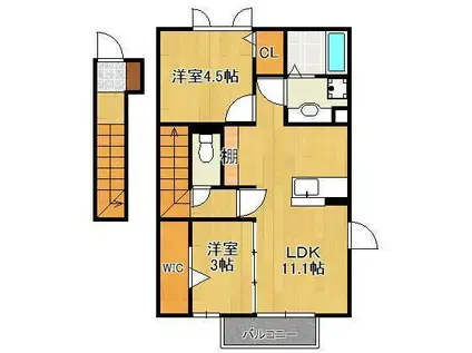 ヴィルヌーブ相坂 B棟(2LDK/2階)の間取り写真