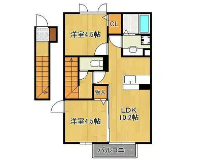 ヴィルヌーブ相坂 F棟(2LDK/2階)の間取り写真