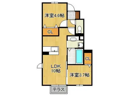 ヴィルヌーブ相坂 D棟(2LDK/1階)の間取り写真