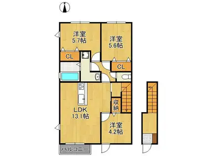 LEGEND ハイム B棟(3LDK/2階)の間取り写真