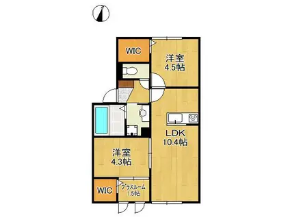 ロイヤルコート紬 B棟(2SLDK/2階)の間取り写真