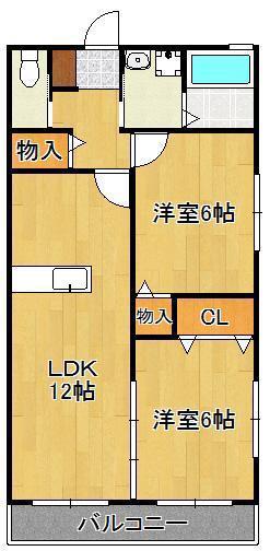 ひびきのハイムD棟(2LDK/1階)の間取り写真