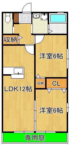 ひびきのハイムC(2LDK/1階)の間取り写真