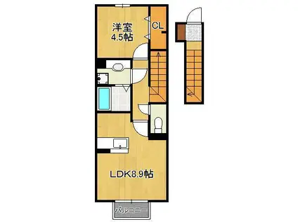 コスモ学研台前(1LDK/2階)の間取り写真