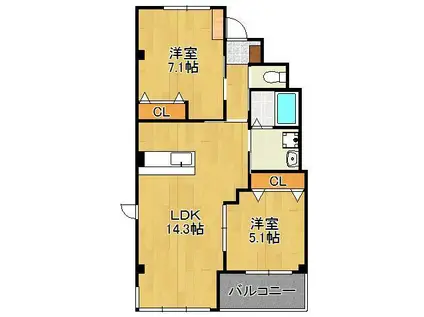 筑豊本線 本城駅 徒歩42分 3階建 築9年(2LDK/2階)の間取り写真