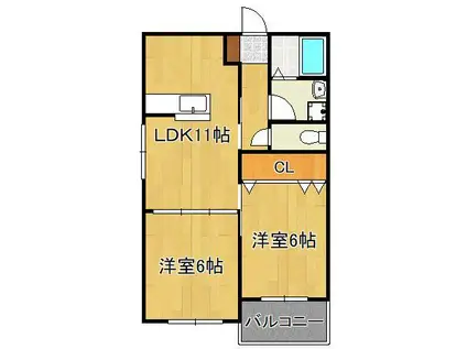 キミエ学研都市レジデンス(2LDK/1階)の間取り写真