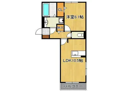 ソレールヴィラ2B棟(1LDK/2階)の間取り写真