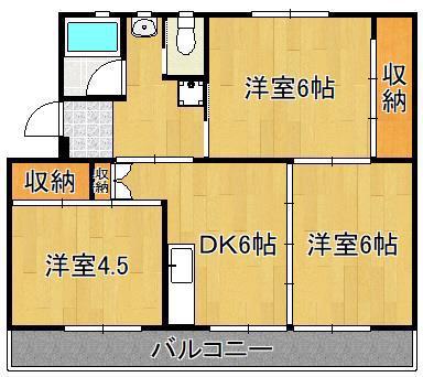ビレッジハウス本城 1号棟(3DK/5階)の間取り写真