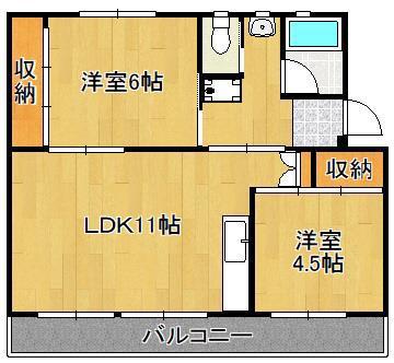 ビレッジハウス本城 4号棟(2LDK/3階)の間取り写真