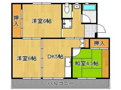 ビレッジハウス水巻1号棟(3DK/2階)の間取り写真