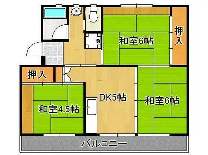 ビレッジハウス水巻1号棟(3DK/4階)の間取り写真