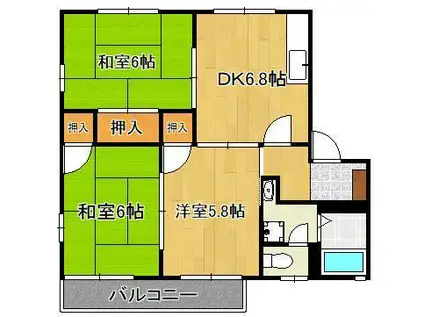 ドエル鴨生田 A棟(3DK/1階)の間取り写真