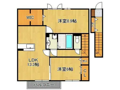 フローラ本城 C棟(2LDK/2階)の間取り写真