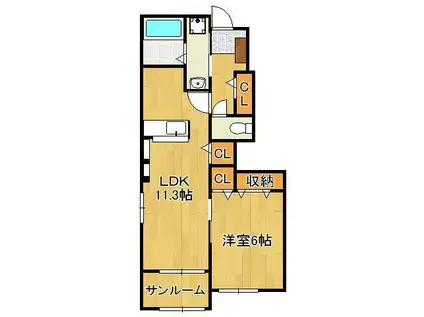 プレヴェルジェ二島(1LDK/1階)の間取り写真