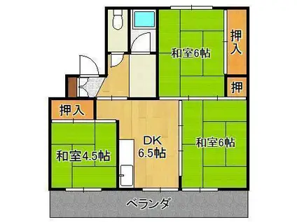 オアシス芦屋2号棟(3DK/2階)の間取り写真