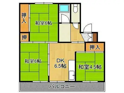オアシス芦屋2号棟(3DK/2階)の間取り写真