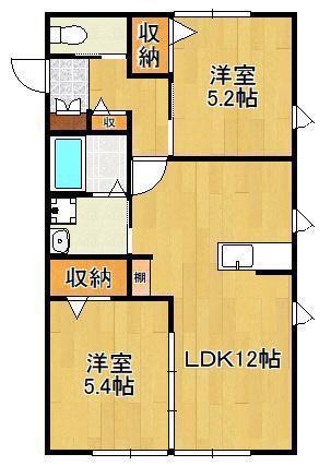 クレストヴィラ弐番館(2LDK/1階)の間取り写真