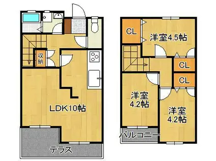 藤原テラスハウスA(3LDK/1階)の間取り写真