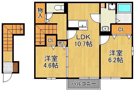 ブリーズメゾン A棟(2LDK/2階)の間取り写真
