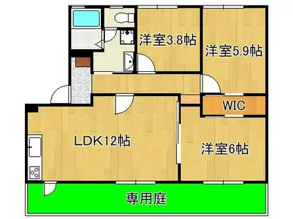 カレッジヒルズ A棟(3LDK/1階)の間取り写真