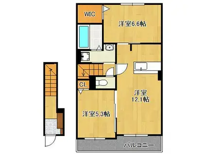 ラ・カーサ(2LDK/2階)の間取り写真