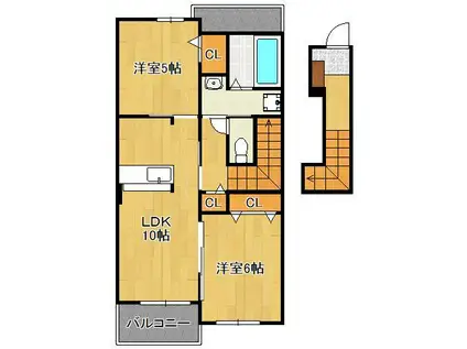 リバーサイド・コートⅡ(2LDK/2階)の間取り写真