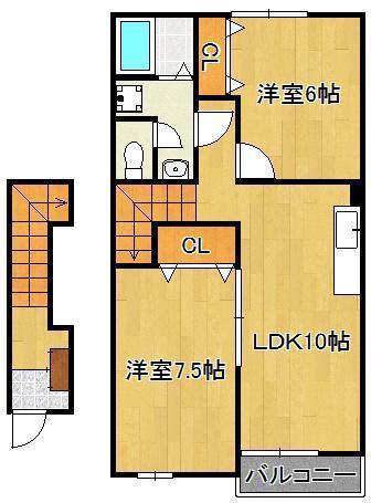 セイバリープレイスA(2LDK/2階)の間取り写真